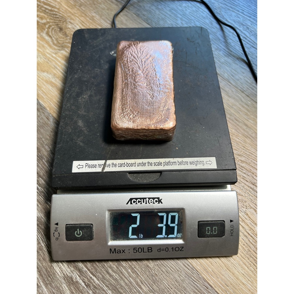 Copper Bullion Bar 2lb 3.9oz Rose Gold Tone Cast Ingot